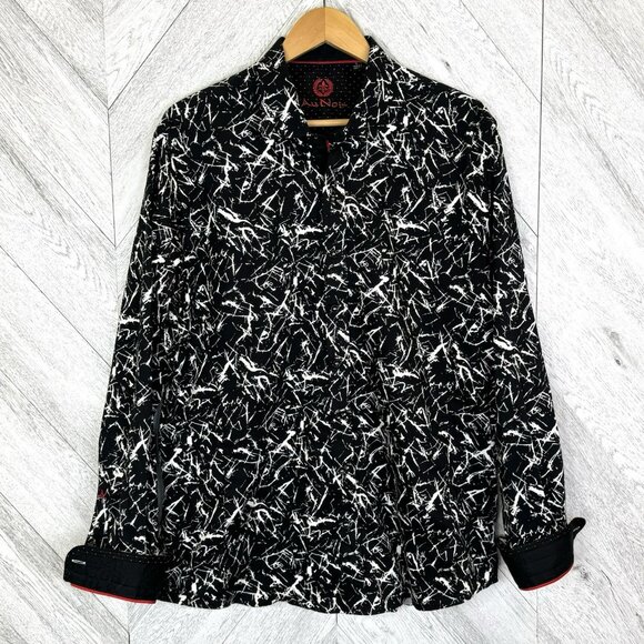 Au Noir Long Sleeve Shirt Black Geometric Allover Print Mens XL (5) Flip Cuff - Picture 1 of 6